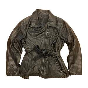 OuterEdge Women's Plus Size 3X Black Faux Leather Belted Moto Jacket